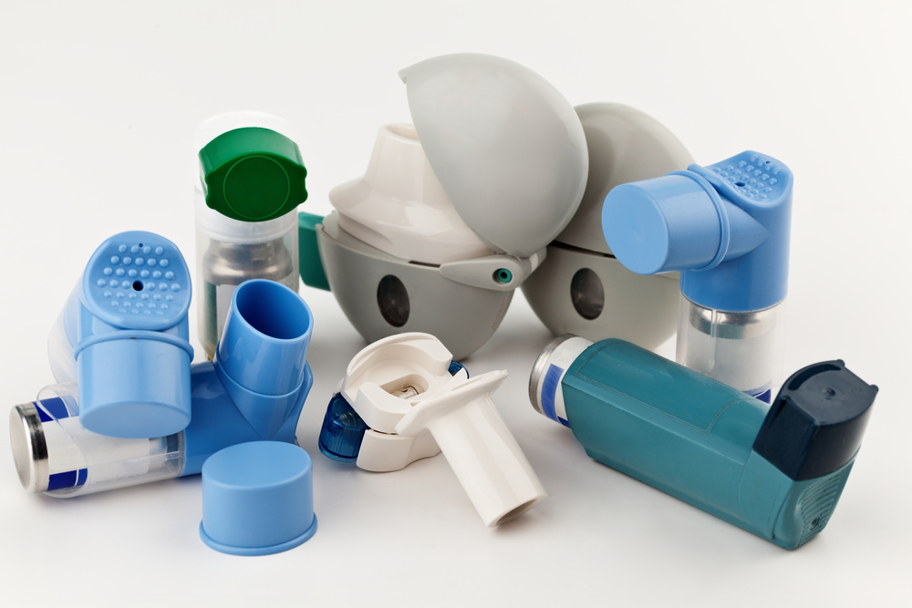 Close-up of asthma inhalers